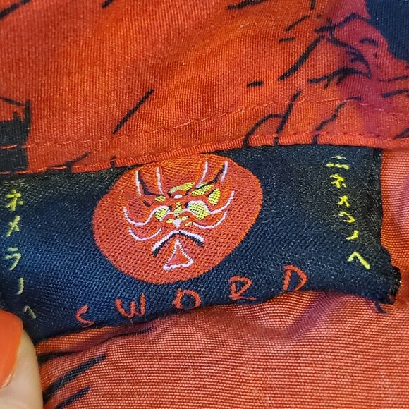 Sword Anime Dragon Cartoon Samurai Sword red Graphic Button Up 2XL - Picture 10 of 13